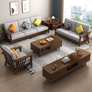 含運全實木沙發組閤現代簡約三人位小戶型傢用客廳全套傢具中式沙發J6