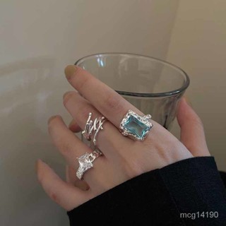 ✨新品+限時特賣✨幾何方形鋯石開口戒指女ins學生設計感高級感可調節時尚個性指環【kiana優選】