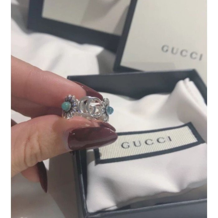 二手精品 Gucci 古馳 戒指 小雛菊 花朵 情侶對戒 雙G 925純銀 情侶戒指