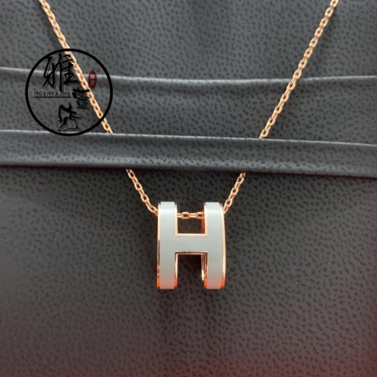 雅萱二手 Hermes 愛馬仕 項鏈 經典橢圓 Pop H項鏈 Logo 玫瑰金鏈 99新