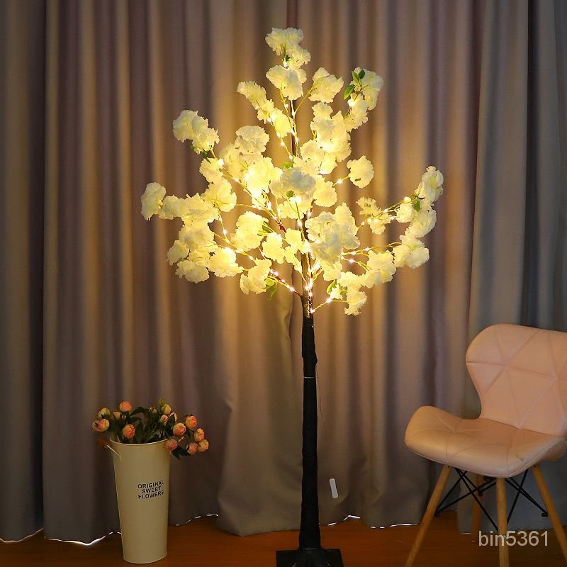 免運   假花   裝飾花   塑料花仿真櫻花樹燈氛圍燈彩燈LED臥室創意主播直播背景裝飾床頭落地燈