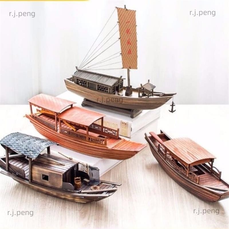 【桃園發貨】奧雅迪佳帆船小船模型手工木制模型船模漁船紹興烏篷船禮物