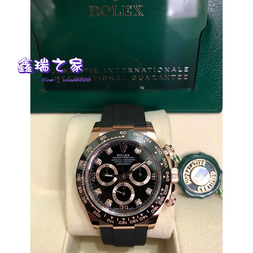 ROLEX 勞力士 Daytona 迪通拿 116515 膠帶款 18ct永恒玫瑰金款 搭配原鑲鑽黑色錶面(價格請私）