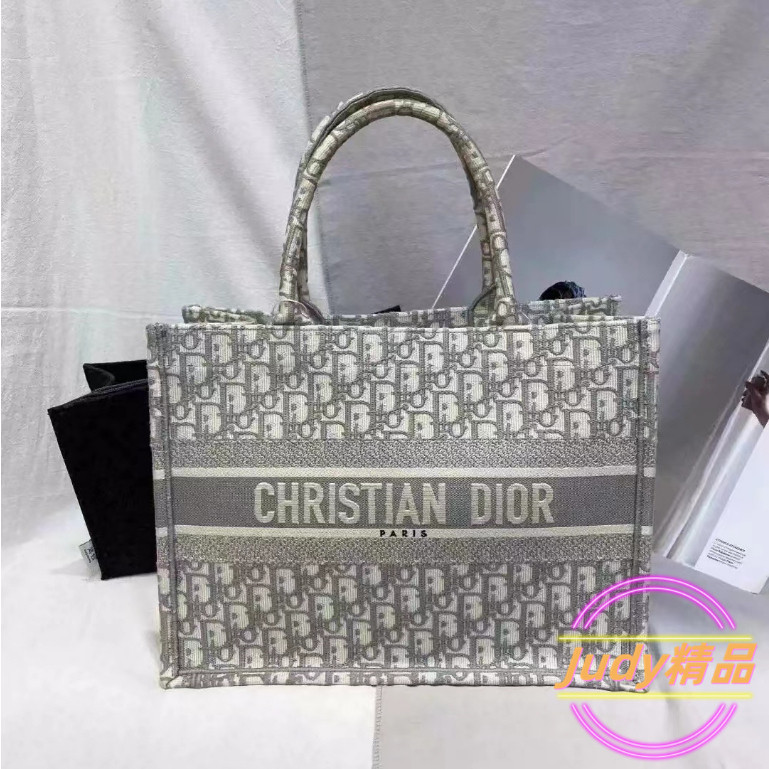 二手精品 Dior 迪奧 BOOK TOTE 灰色 Oblique印花 購物袋 手提包M1296ZRIW_M932
