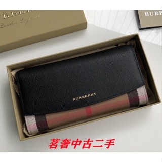 BURBERRY 博柏利 經典格紋 帆布拼皮革 長款 長夾 錢包 皮夾 卡夾 3930579