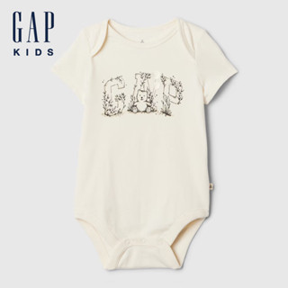 Gap 嬰兒裝 Logo純棉小熊印花圓領短袖包屁衣-象牙白(402477)