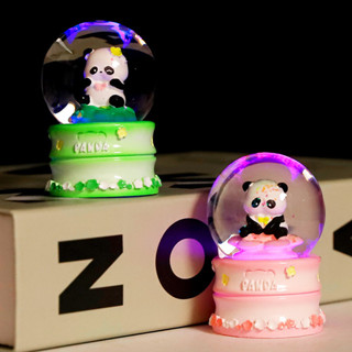 卡通熊貓福寶髮光水晶球彩燈擺件學生禮品兒童玩具創意小禮物