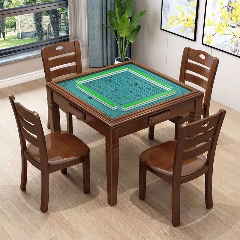 【益曼傢居】實木麻將桌餐桌兩用手搓簡易傢用象棊桌折疊正方形棊牌桌椅組閤