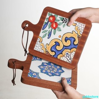 臺灣出貨 日式餐廳隔熱木墊 餐墊 復古實木花磚墊 帶把手鍋墊 木質防燙盤墊 家用砂鍋湯鍋墊 W8RQ臺灣出貨