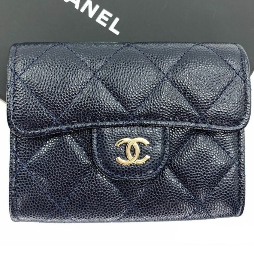 二手 CHANEL 香奈兒 A31504 小牛皮菱格紋 金銀CC LOGO 大名片夾/零錢包