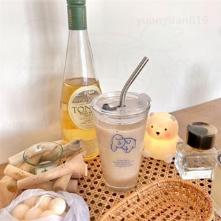 【新店熱銷】水杯杯子隨行吸管杯ins可愛卡通飲料玻璃杯牛奶早餐杯果汁杯咖啡杯吸管杯耐熱耐高溫刻度水杯 杯子 玻璃水壺 環