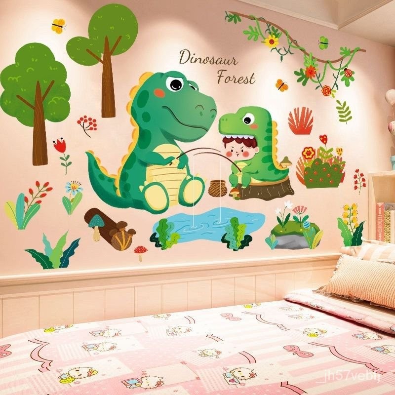&gt;優質好物&lt;卡通恐龍3d立體墻貼畵寶寶兒童房間佈置臥室床頭墻紙墻麵裝飾貼紙