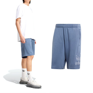 Adidas OUTL TREF Short 男款 藍色 三葉草 休閒 純棉 口袋 運動 短褲 IR8005