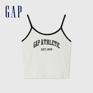 Gap 女裝 Logo印花圓領吊帶背心(附帶胸墊)-白色(465280)