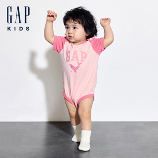 Gap 嬰兒裝 Logo純棉印花圓領短袖包屁衣-粉色(505609)