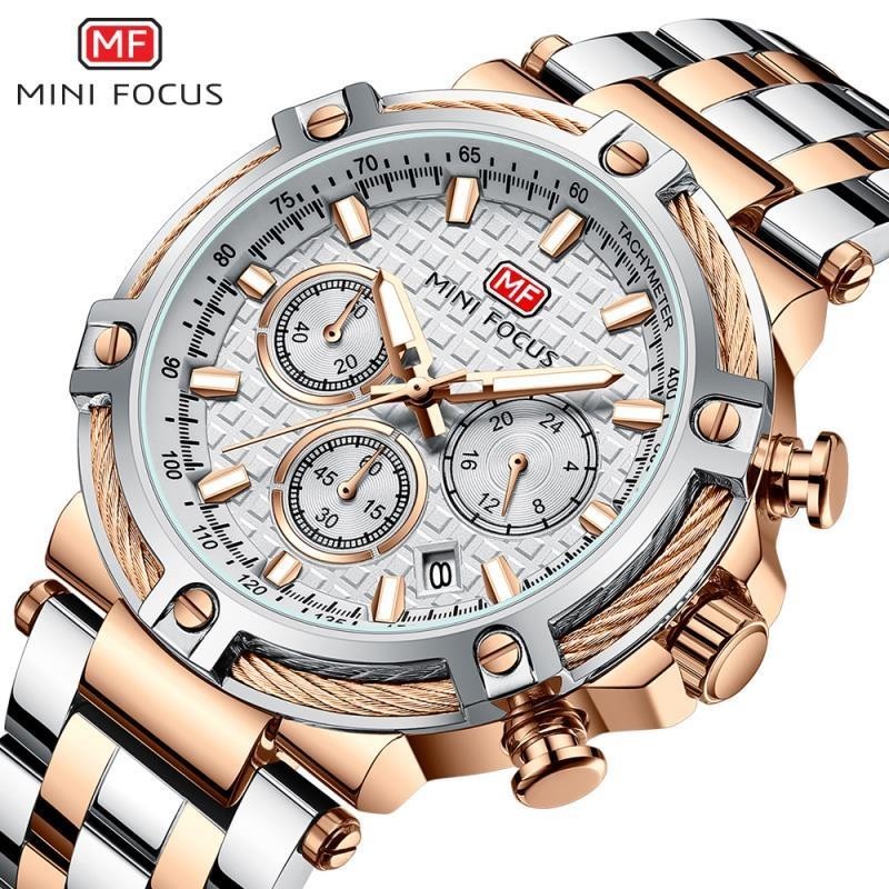 【台灣出貨】Mini FOCUS 創意工業風格錶盤男士手錶頂級品牌不銹鋼錶帶夜光手錶防水計時碼表時尚時鐘