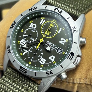 【SEIKO 三眼計時手錶】賽車帆布款(綠面x綠帶)SND377R/SND377
