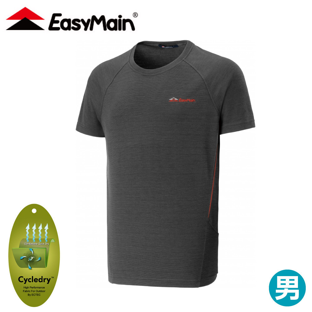 【EasyMain 衣力美 男 快乾羊毛防臭短袖T恤《碳灰》】TE24013/登山/排汗/短T/露營/透氣