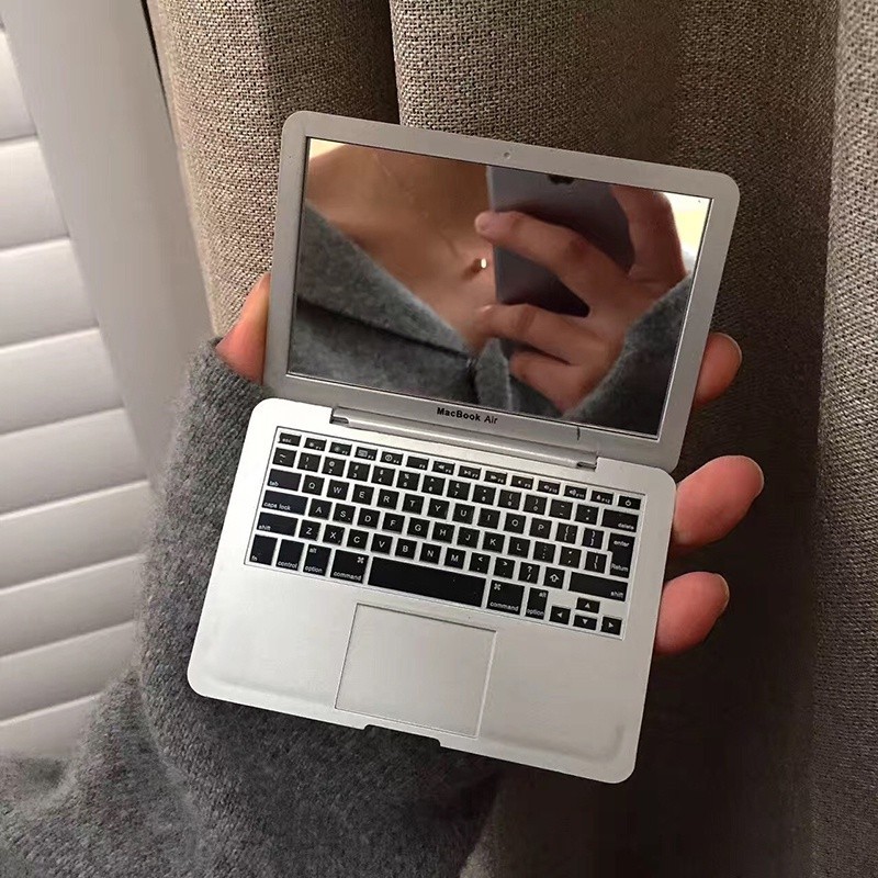 WQH💯♥迷你小鏡子♥迷你隨身鏡子創意蘋果筆記本電腦造型便攜折疊小化妝鏡Mac鏡子