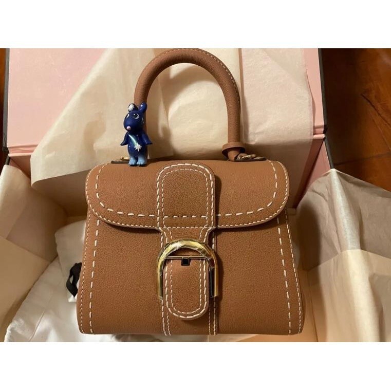 正品免運 DELVAUX 德爾沃 Brilliant Mini 焦糖色 外縫 迷你 單肩包/斜背包/手提包/郵差包