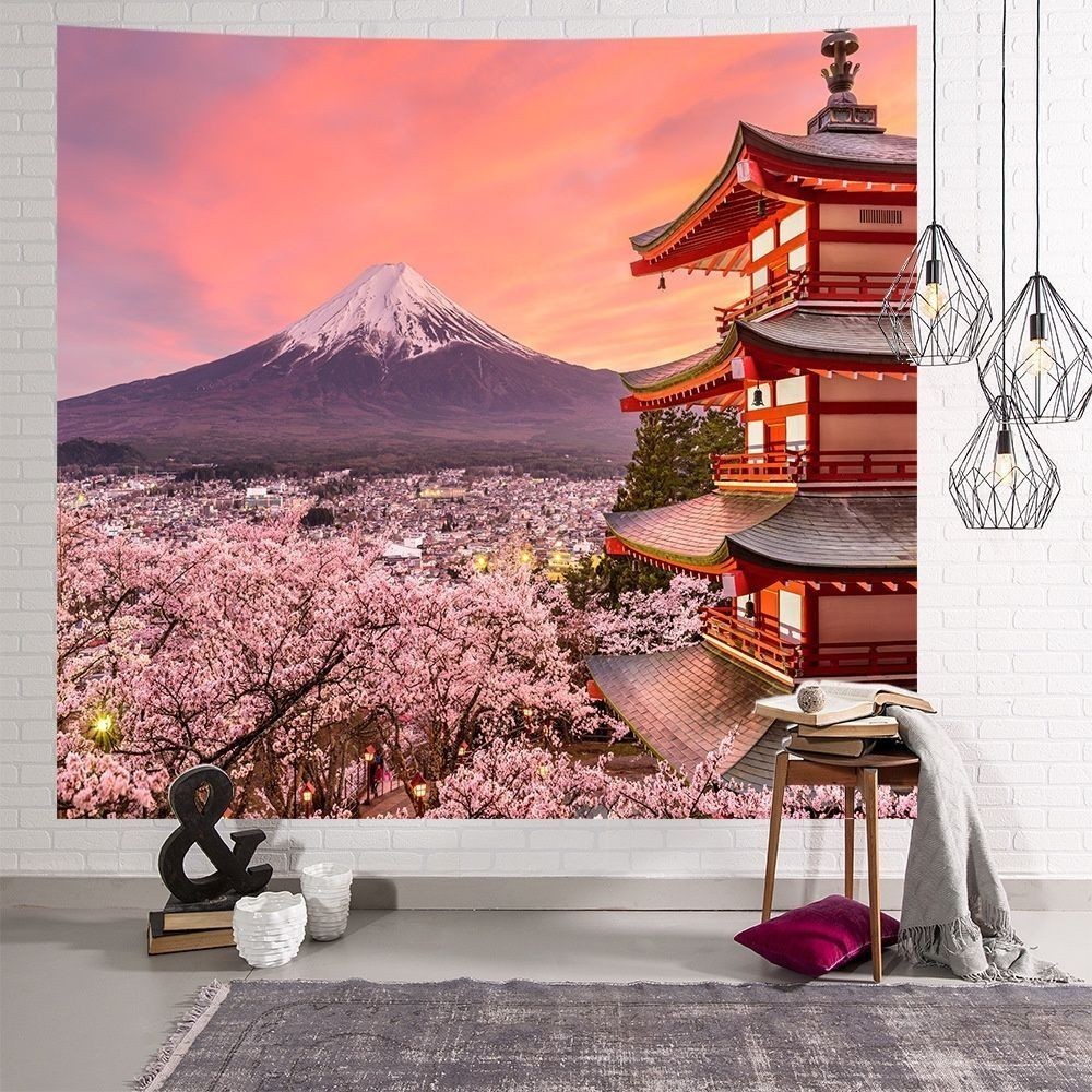 壁畫掛佈 背景掛佈大尺寸 日風 掛佈 臥室掛佈 日式裝飾 傢居日本富士山櫻花掛佈 掛墻北歐佈藝掛畵風景掛毯定高級