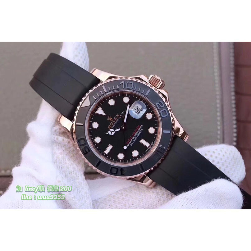X新款勞力士 Rolex 遊艇名仕 116655 玫瑰金殼黑面 男士經典商務腕錶 勞力士 男士手錶 皮帶手錶噫