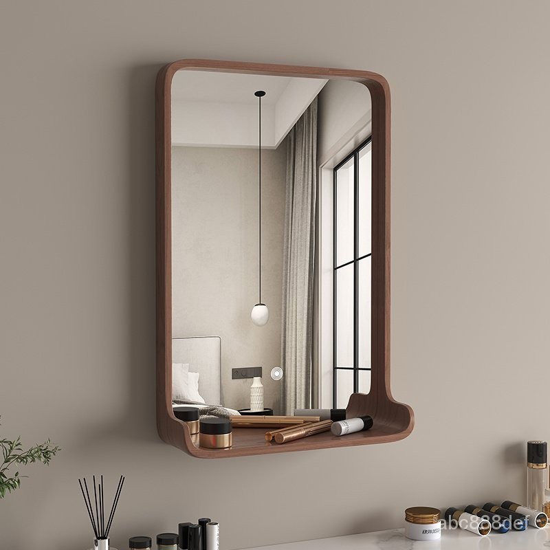 🌟免運🌟 【破損包賠】新款簡約浴室鏡子實木衛生間梳妝化妝鏡壁掛洗手臺LED掛墻衛浴鏡