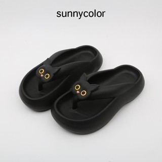 🌳人字拖 外穿 SUNNY COLOR黑白貓人字拖女夏外穿踩屎感厚底防滑夾腳涼拖鞋ins潮