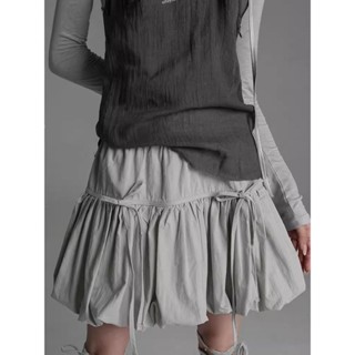 IS｜Icing Sugar｜ins 韓係 芭蕾風Jennie灰色輕亞風a字燈籠花苞裙女夏季鬆緊腰裙子防走光短裙蓬蓬