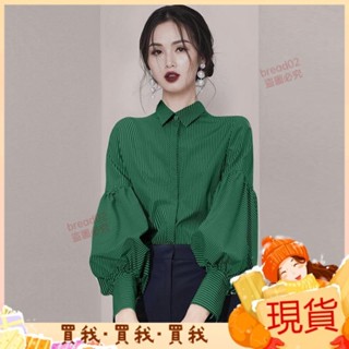 2024新款💝法式複古襯衫女小眾設計感2024秋冬新款氣質別緻泡泡袖條紋上衣女 IRZ2