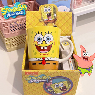 🎀畢業季新品🎀海綿寶寶杯子馬克杯帶禮盒勺學生卡通陶瓷杯水杯可愛咖啡牛奶杯