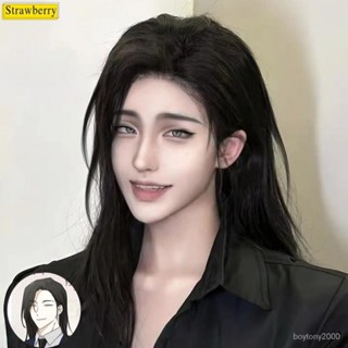 🌼桃園出貨🌼呂元英cos假毛 女中分長直髮 alpha水邊之夜黑色超A帥氣蓬鬆全頭套 cosplay萬用假髮