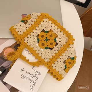 臺灣熱銷🎁手工編織包 DIY針織包包 毛線編織 秋日花手提包diy材料包毛線鉤針鉤織自製手工鏤空包可愛手織禮物