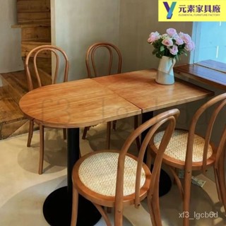 |全網最低 可開發票|商用咖啡廳甜品店奶茶店桌椅餐飲店實木複古半圓桌方桌組閤小圓桌