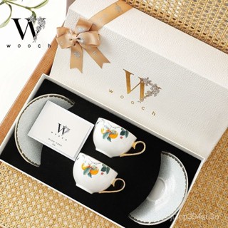 馬克杯禮盒 婚禮對杯 有意義的禮物 結婚禮物客製化 馬克杯禮盒組 柿柿如意咖啡杯碟禮盒裝高檔小清新喬遷送禮新婚伴手禮
