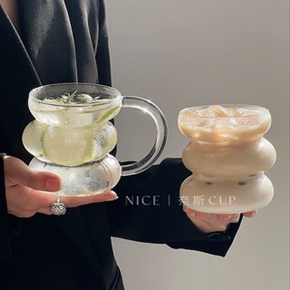 Umi🫧 小眾設計感帶把玻璃水杯ins夏天水果茶杯耐熱咖啡杯果汁飲料杯子