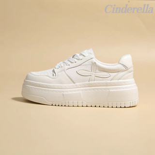 Cinderella 【四葉草透氣小白鞋】厚底增高百搭小香風真皮鞋麵包鞋 低幫 超軟休閒鞋 小白鞋女 百搭小白鞋