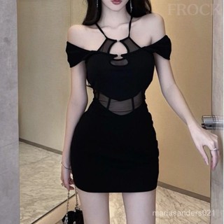 【FROCK】新款妹網紗拚接假兩件包臀裙女設計感性感連衣裙 性感連衣裙 A字裙 包臀短裙 辣妹洋裝 緊身洋裝