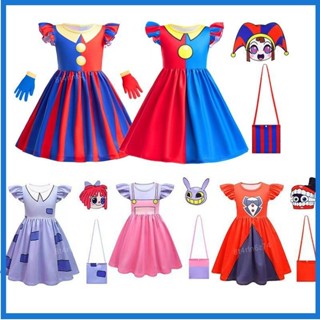 🎈熱銷🎈兒童神奇數字馬戲團衣服女童帕姆尼裙子小丑pomni萬聖節表演cos服 帕姆尼COS服 小丑連體衣 角色扮演服
