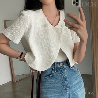 【FROCK】小西服小個子白色西裝外套新款小香風上衣 西裝外套 小個子西裝 短袖外套 防曬外套 寬鬆外套