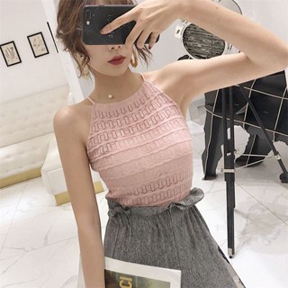 甜心公主Meet 👗女裝館 夏季新款女掛脖針織鏤空花紋吊帶修身背心內搭外穿百搭打底衫上衣