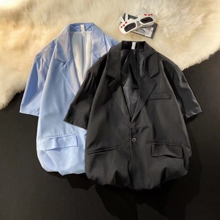 韓版短袖西裝外套 薄款寬鬆男外套 單扣簡約外套潮流西服 休閑男士正裝短袖 男生外套（BJK09）【壹號站】