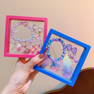 ✨今日爆殺✨【新品】兒童手鏈套裝美魚尾串珠飾品可愛寶寶耳夾獨角獸首飾禮盒