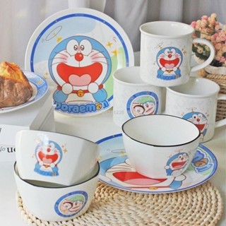 哆啦a夢陶瓷碗盤組合 藍胖子哆啦a夢餐具 小叮噹卡通陶瓷碗碟 兒童叮當貓餐具套裝 卡通餐具套組 陶瓷碗組合 碟組合