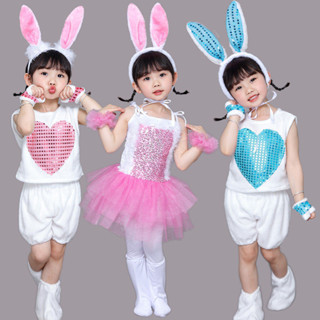【臺灣-出貨】兒童萬聖節服裝新六一兒童小兔子演出服小白兔子動物錶演服裝幼兒園舞臺舞蹈紗裙