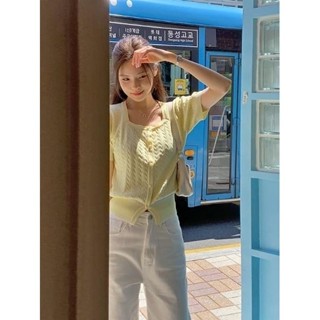 Codibook｜韓國 RIRINCO 拼色開領短版針織開衫［預購］針織外套 女裝