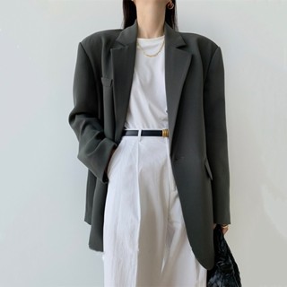 大碼女裝小西服 顯瘦寬鬆高檔西裝外套 女 韓版西裝 黑色正肩長版西裝外套 女長袖西裝 中長款西裝外套 女西裝外套大尺碼