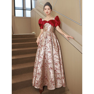 家有喜事💕連身裙 長版洋裝 新娘酒紅色敬酒服感結婚禮服2024新款迴門訂婚連衣裙長款敬酒禮服 輕婚紗新娘禮服【琳黛】