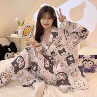 [限時特惠]睡衣女款夏季新款冰絲庫洛米長袖可愛女士春秋季家居服套裝睡衣 可愛睡衣 女生睡衣 家居服 女睡衣 居家服 睡