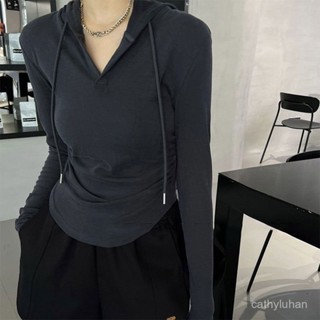 ✨優選大碼✨寬鬆上衣連帽T恤大碼美式辣妹上衣女秋季胖mm顯瘦遮肉短款衛衣氣質長袖連帽T恤棉